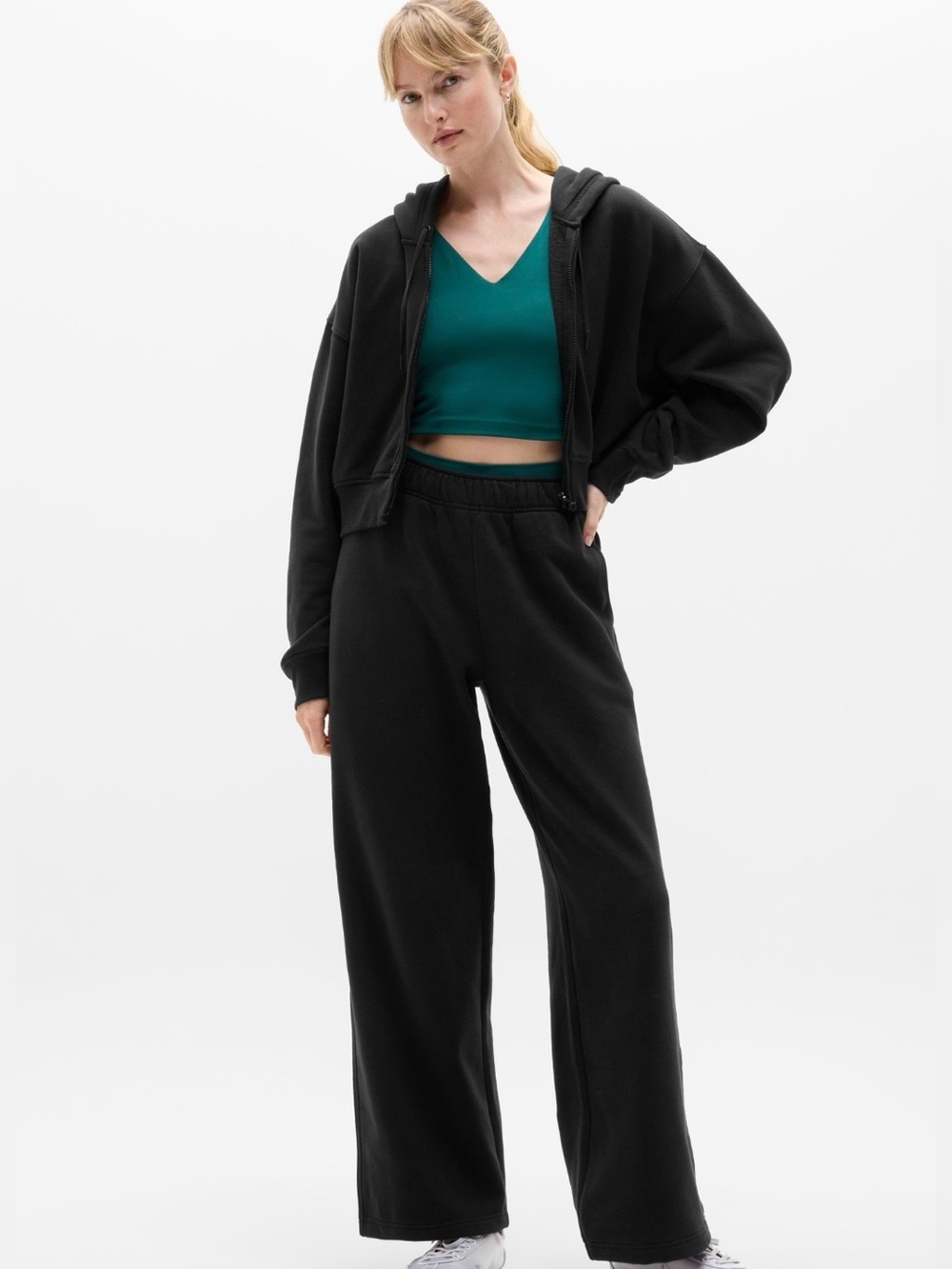 NWT-Athleta Black Forever Fleece Wide Leg, Medium